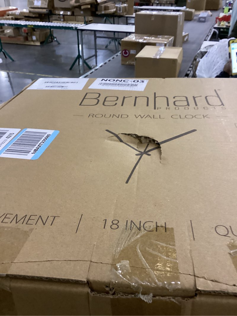 Bernhard Products Large Wall Clock 18 Inch Silent Non Ticking Movement Quartz Battery Operated Round