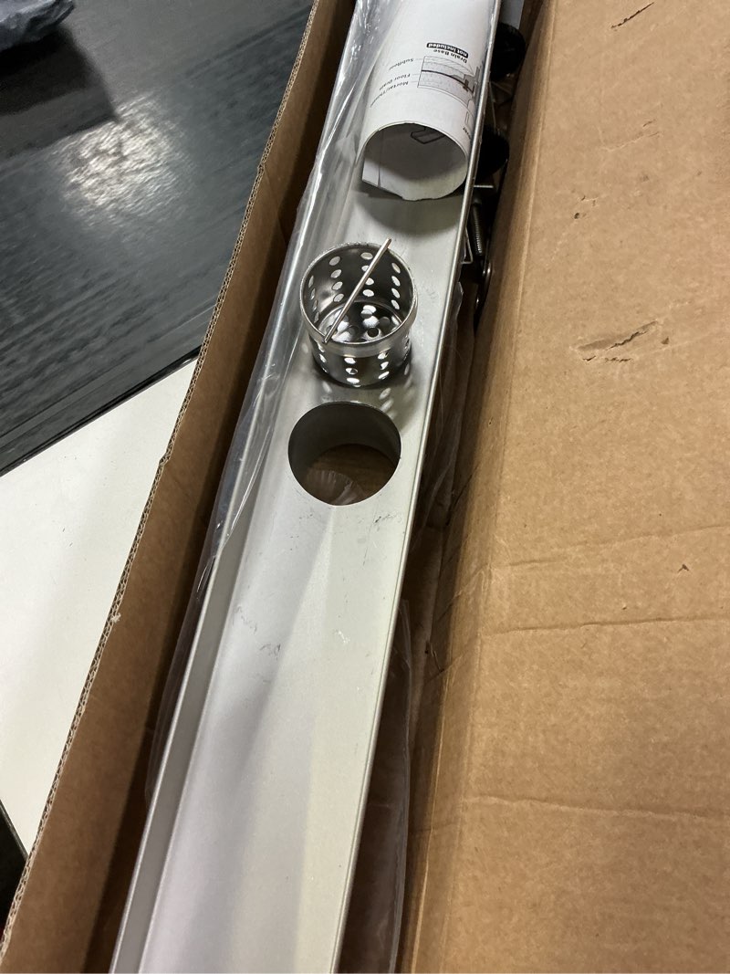 Condition photo showing Good Condition for Shower Drain, 2 in 1 Linear Shower Drain 24 Inch(Brushed Nickel), 304 Stainless Steel Shower Floor Drain with Tile Insert Grate,Adjustable Feet,Hair Filter Brushed Nickel 24IN
