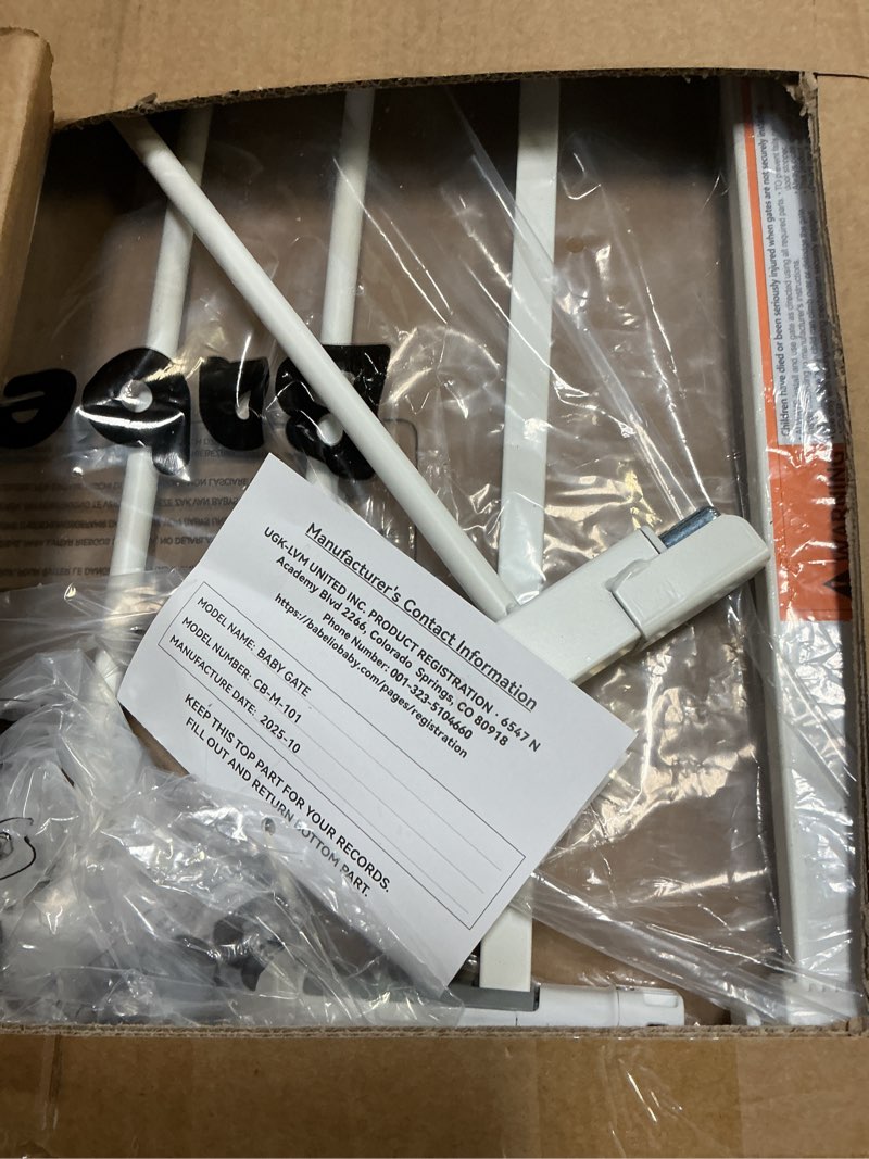 Condition photo showing Good Condition for BABELIO Baby Gate for Doorways and Stairs, 26-31" Pet Gate with Wide Walk Thru Door and Lock Indicator, No Drill Pressure Mounted Safety Gate with Double Lock and Self-Closing, White White 26-31"W, 30"H