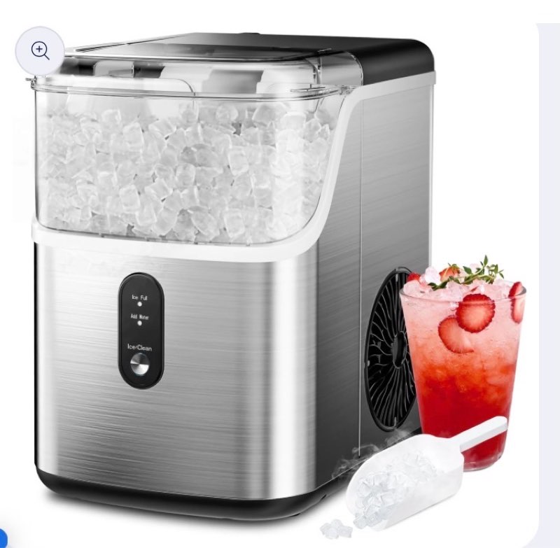 simzlife nugget ice maker countertop, portable ice maker machine with self-cleaning function, 35lbs/day, soft chewable pellet ice, silver