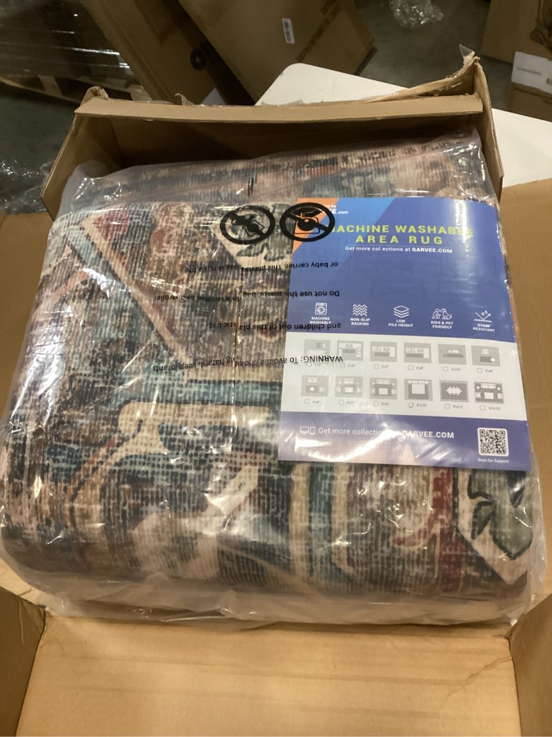 Condition photo showing Good Condition for GarveeHome 8x10 Washable Vintage Living Room Area Rug: Vintage Machine Washable Area Rug for Living Room Indoor Large Non-Slip Bedroom Carpet Low Pile Stain Resistant Dining Room Carpet Blue&Brown Blue/Brown 8' x 10' (Rectangular)