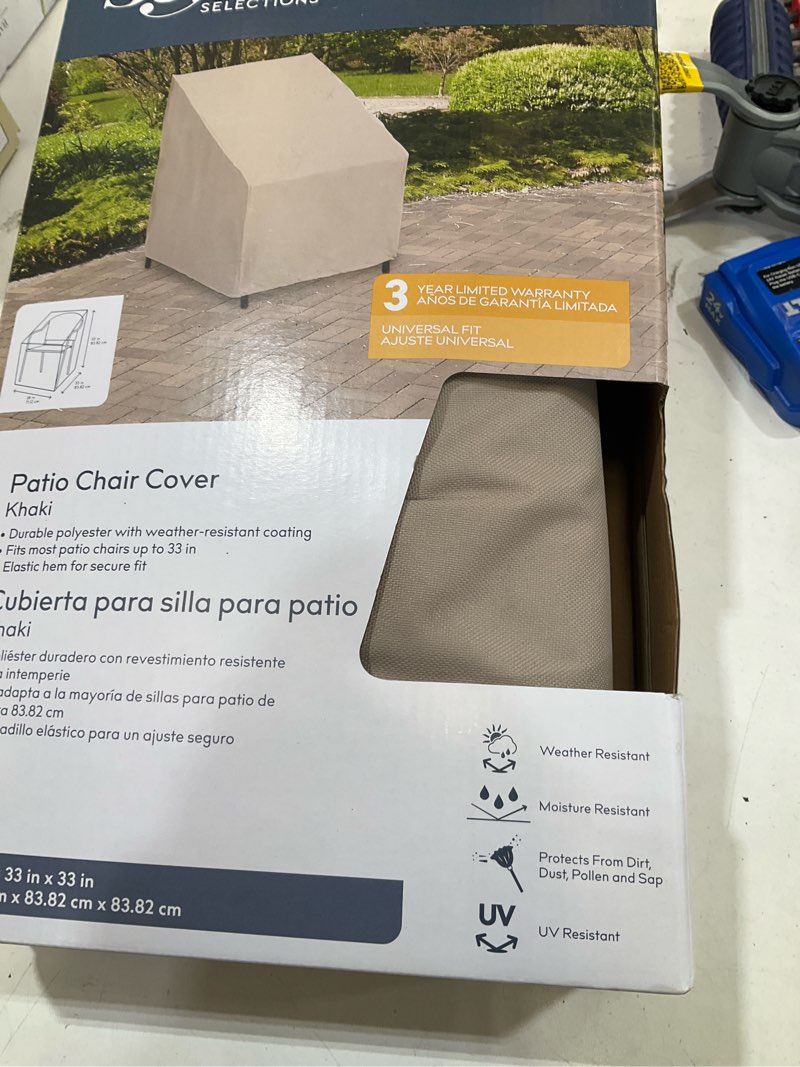 Condition photo showing As Is for style selections tan polyester patio furniture cover for oversized chair