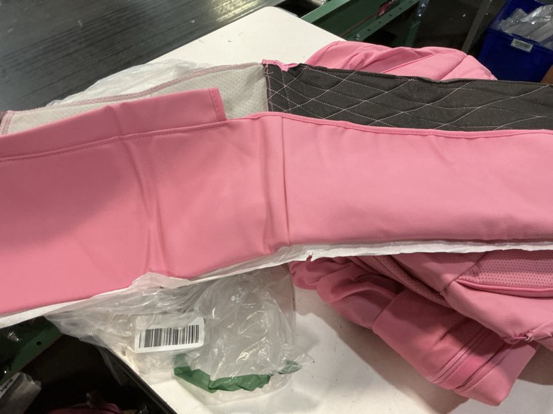 Condition photo showing As Is for pink car seat covers full set, universal faux leather seat covers for cars 5 seats, waterproof leather car seat covers, comfortable automotive seat covers for most sedans trucks suvs fullset pink1 ( similar