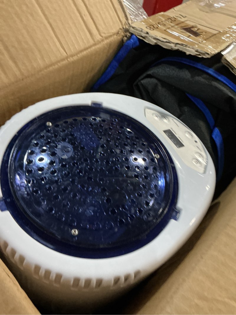 Condition photo showing As Is for upgraded portable sauna of relaxation, steam sauna for home with steamer, pairs remote control, folding chair, 9 levels, 2.6’ x 2.6’ x 5.9’ blue
