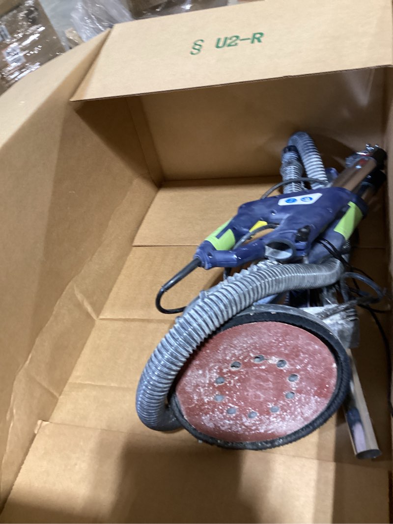 Condition photo showing As Is for drywall sander, 2025 upgraded 8-amp popcorn ceiling removal tool with 7 variable speed 800-1800rpm, drywall sander with vacuum dust collector with extendable handle, led light,12pcs sanding discs,blue dark blue