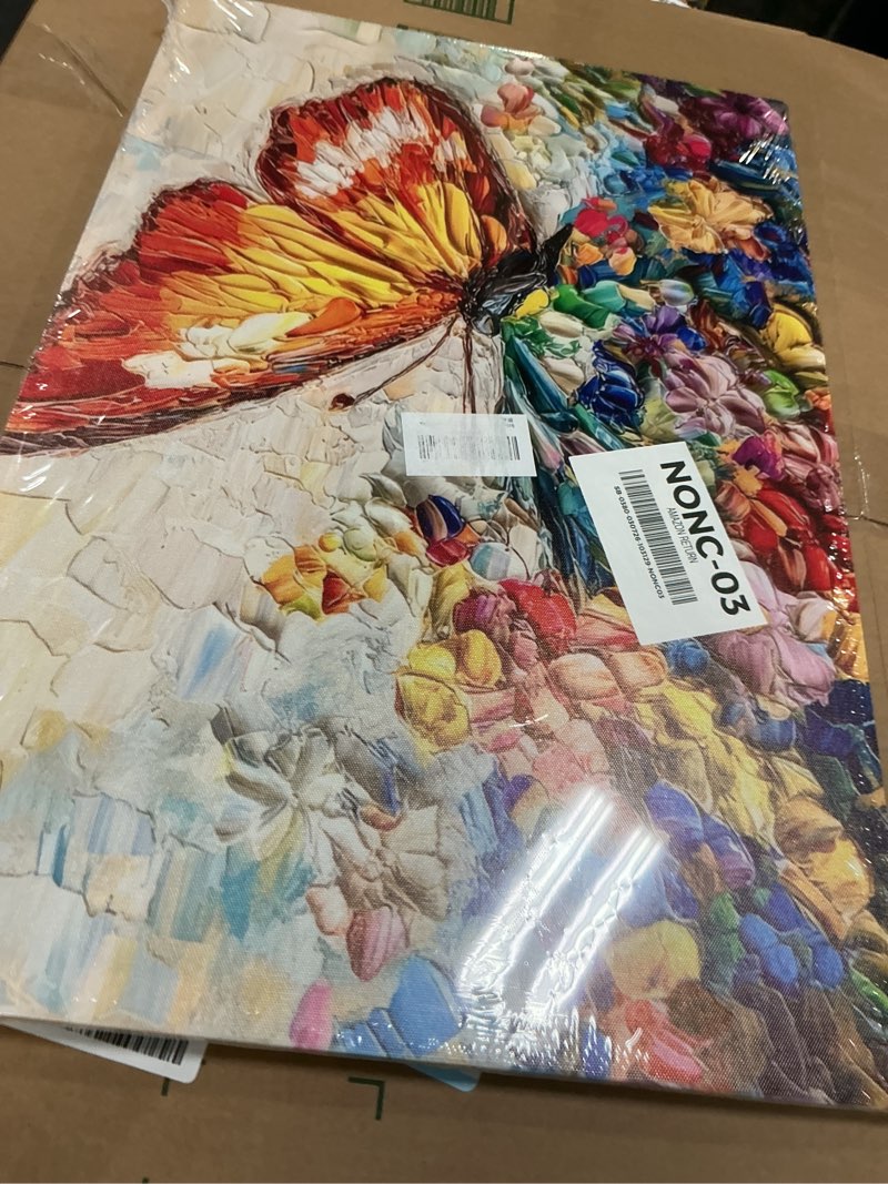 Condition photo showing Good Condition for butterfly canvas wall art colorful butterfly and flowers picture wall decor modern abstract poster print for living room bedroom office home decoration prepare to hang canvas 24"l x 16"w