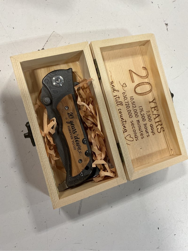 Condition photo showing Good Condition for 20 Year Anniversary Keepsake Gifts for Him Engraved Pocket Knife with Gift Box Happy Tin Anniversary Customized Wedding Birthday Father's Day Gifts for Men Husband