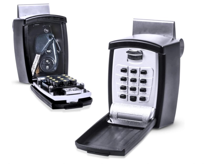 sl-591 car window punch button lock box, black- portable key storage vault lockbox fits house keys, car keys, fobs, credit cards/ids + | rideshare keypad safe box, digital push button lock