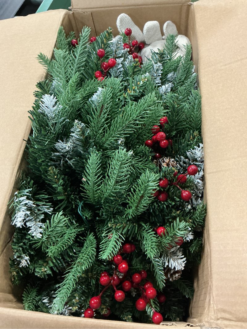 Condition photo showing As Is for 2 Pack Artificial Christmas Urn Filler,20" MUL-ti Color 50 LED Outdoor/Indoor Trees with 8 Modes & Auto Timer,Waterproof Battery Box & Stakes,Includes Pine Cones & Red Berries for Holiday Decor 20 Inches