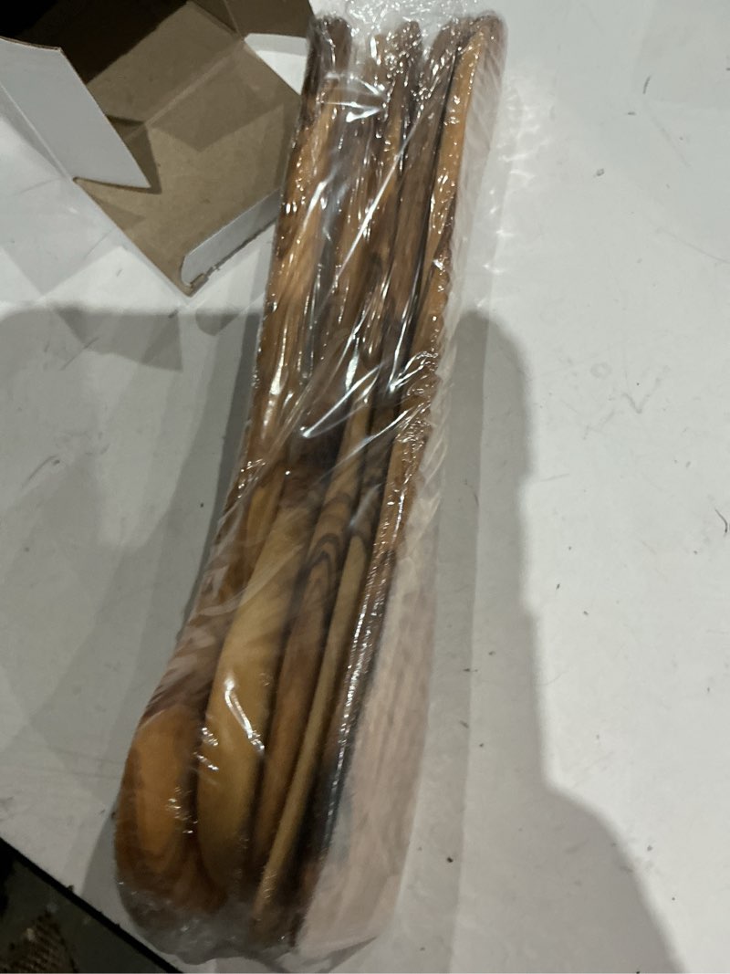 Condition photo showing Good Condition for tramanto olive wood utensil set - 5 piece spatula and spoon wooden cooking tools, 12 inch long, rustic hand made with gift box 5 piece set