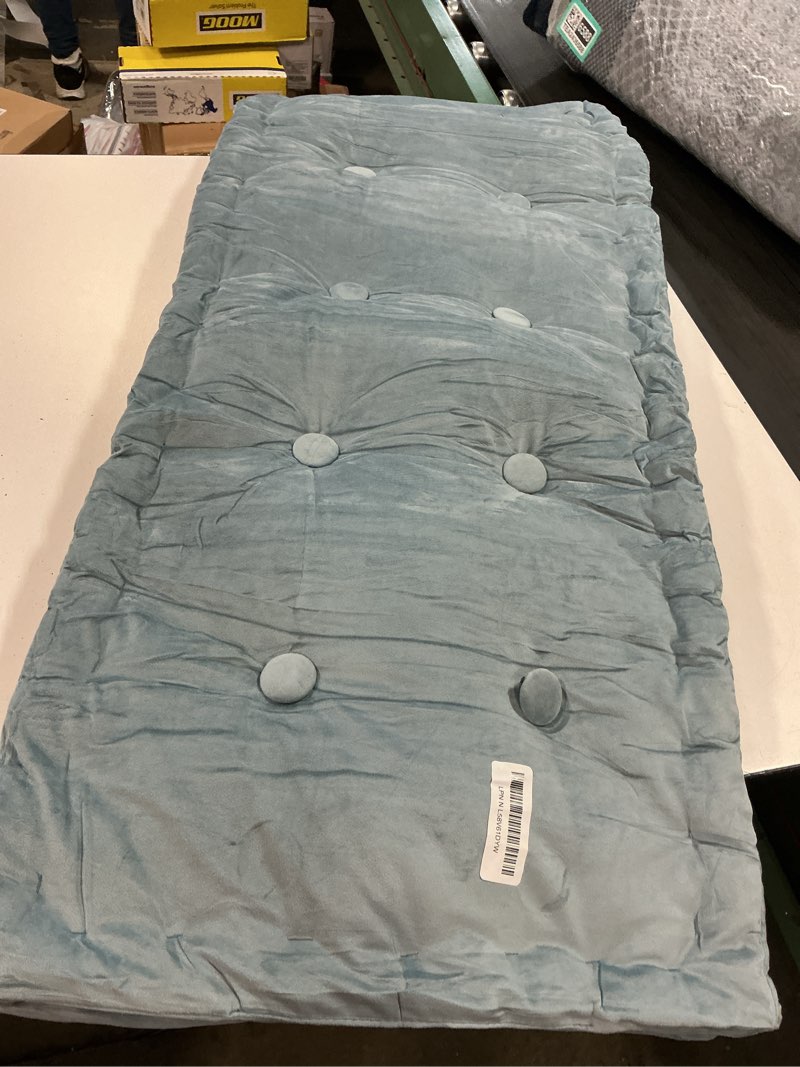 Condition photo showing As Is for Bench Cushions for Indoor Furniture 42x16 in Velvet Kitchen Dining Piano Window Seat Cushion, Tufted Patio Porch Swing Thicken Bench Pad Memory Foam(Water Blue) Water Blue 42x16 in