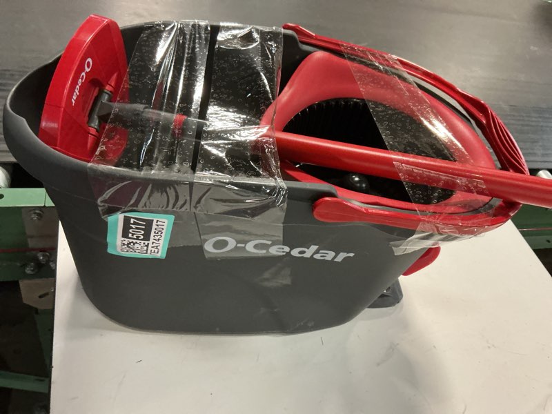 Condition photo showing As Is for o-cedar easywring microfiber spin mop, bucket floor cleaning system, red, gray, standard