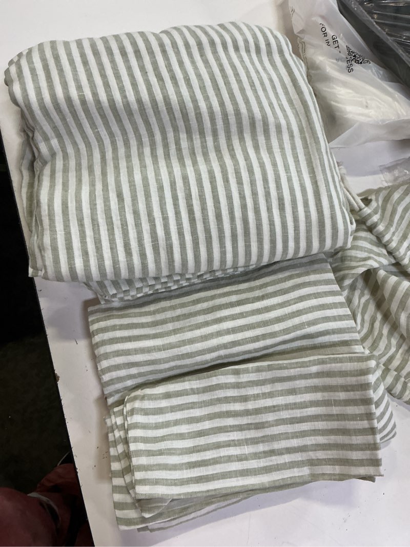 Condition photo showing Good Condition for european linen stripe duvet cover set, full/queen, willowleaf/white stripe