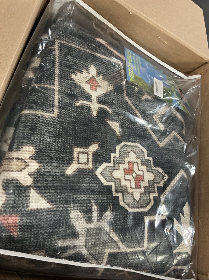 Condition photo showing New/Like New for 10ft Round Washable Rug - Large Area Rug for Living Room, Dining Room, Black Soft Farmhouse Bedroom Carpet with Geometric Floral Pattern, Modern Boho Décor, Low Pile & Soft Stain Resistant Ashen / Multi Round 10' (Round)