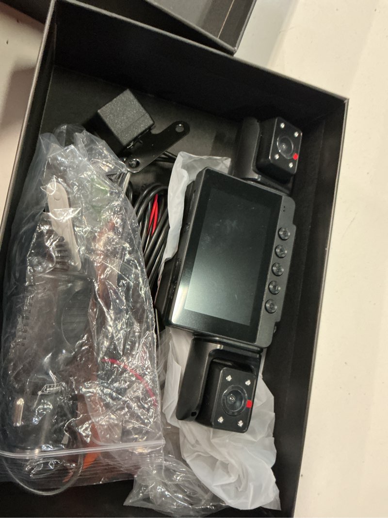 Condition photo showing Good Condition for 4 channel dash cam,360° all-around view front rear left right inside car camera,3" ips screen,4-way dash cam with 24h parking mode,built-in gps,8 ir night vision,g-sensor,free tf card included
