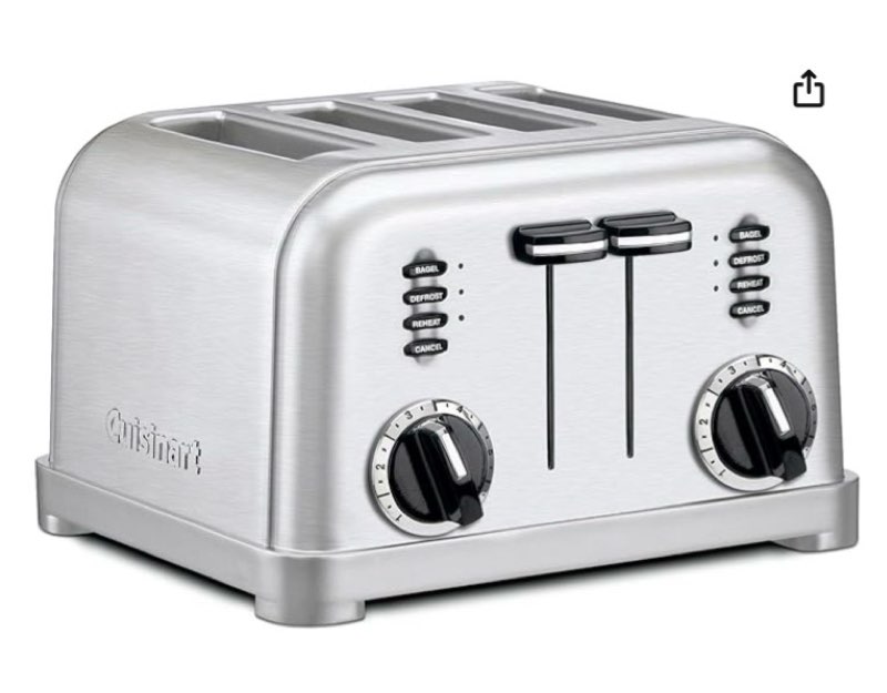 Cuisinart 4 Slice Toaster, Compact Stainless Steel Toaster with Extra-Wide Slots for Toasting Bread, French Toast, Bagels and Pastries, Defrost & Reheat Functions, CPT-180P1, Brushed Stainless