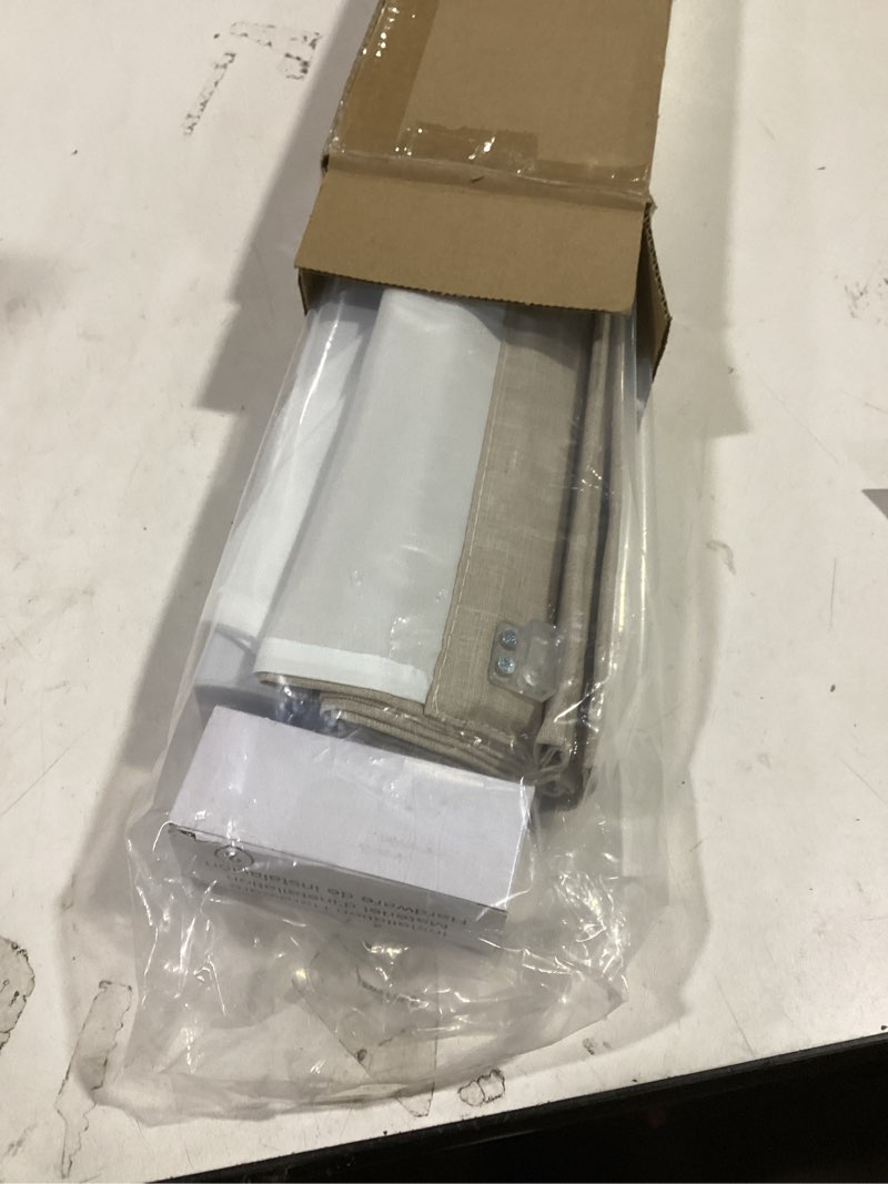 Condition photo showing New/Like New for CHICOLOGY - RMBF2764 Cordless Roman Shades Cross-Hatched Modern Fabric Cascade Window Blind Treatment, 27"W X 64"H, Belgian Flax (Privacy & Light Filtering) Belgian Flax (Privacy & Light Filtering) 27"W x 64"H