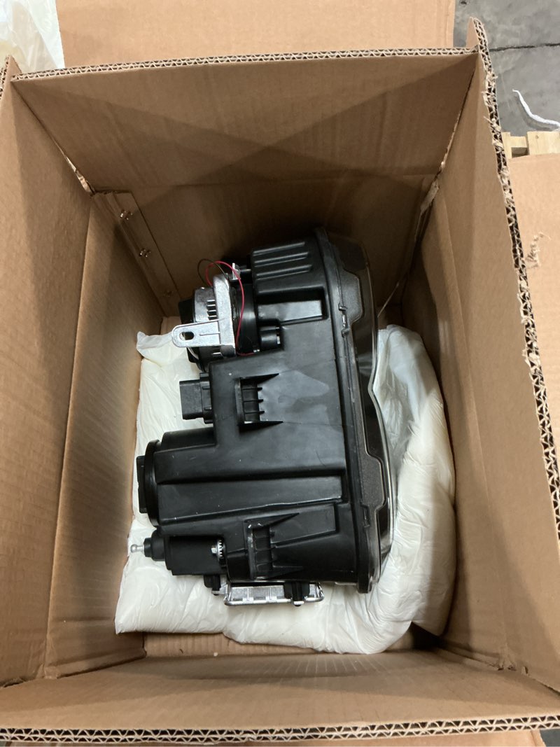 Condition photo showing As Is for xenon headlights assembly w/air catcher compatible with dodge challenger 2015 2016 2017 2018 2019 2020 hid model headlamps pair with black housing replacement driver left & passenger right