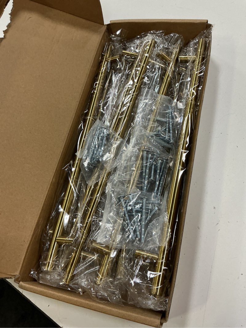 Condition photo showing Good Condition for haliwu 10 pack cabinet handles brass gold cabinet pulls 10 inch hole center drawer pulls modern bar dresser handles for bathroom kitchen bedroom 10-1/16 inch hole center brass gold 10