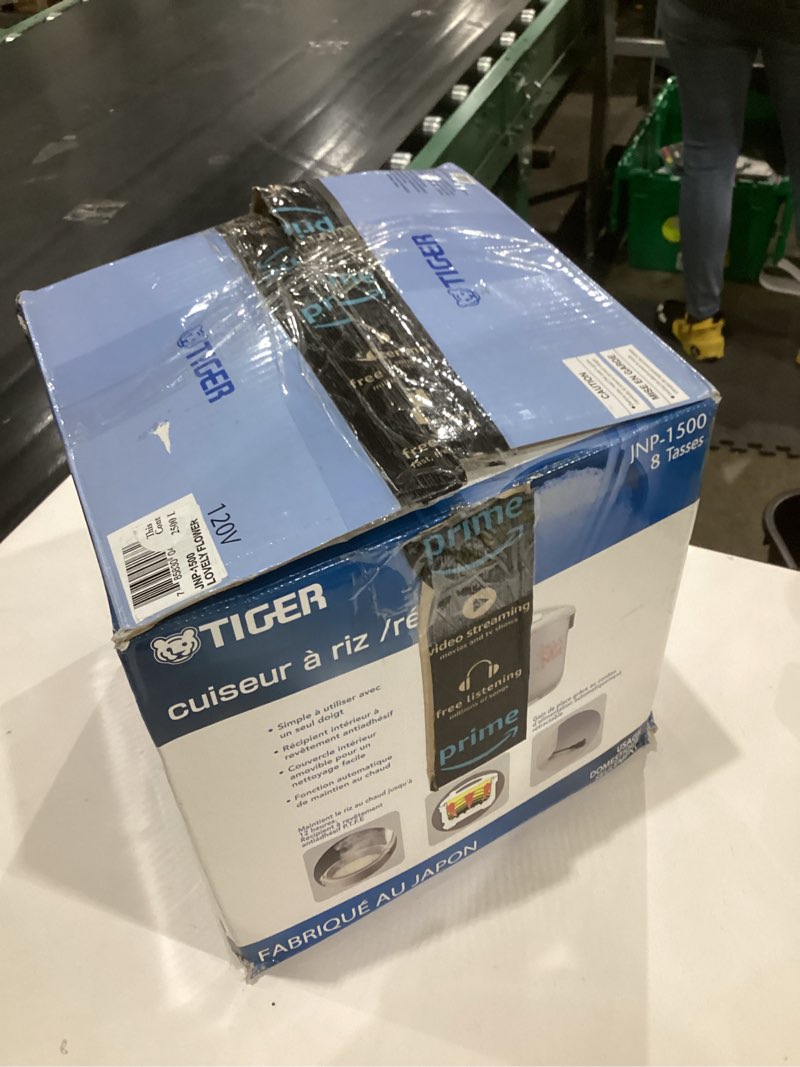 Condition photo showing Good Condition for Tiger JNP-1500-LF 8 Cup Capacity White Rice Cooker with Non-Stick Inner Pot, Retractable Power Cord, and Keep Warm up to 12 hours (Flower)