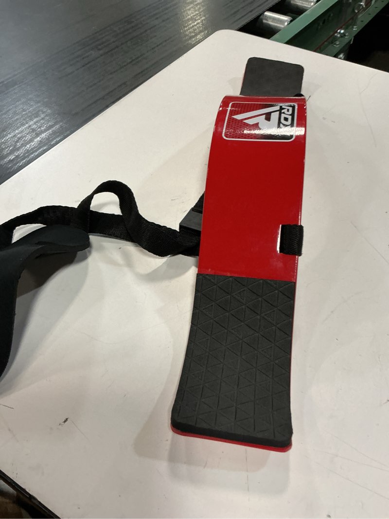 Condition photo showing Good Condition for rdx arm blaster biceps triceps, 23” aluminum fitness curl support isolator, weightlifting muscle gains big arms extension builder, adjustable 42” strap, 6mm neck pad, curved design, thick padding red