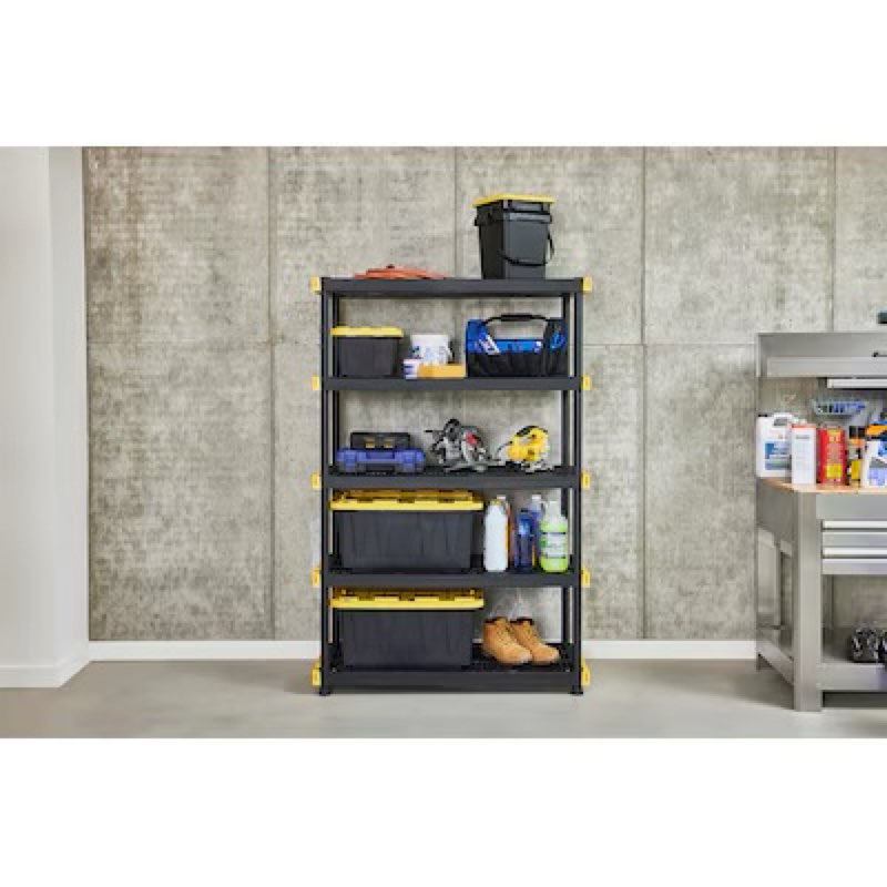 project source commander 5 -tier heavy duty black plastic utility shelving unit with ventilated
