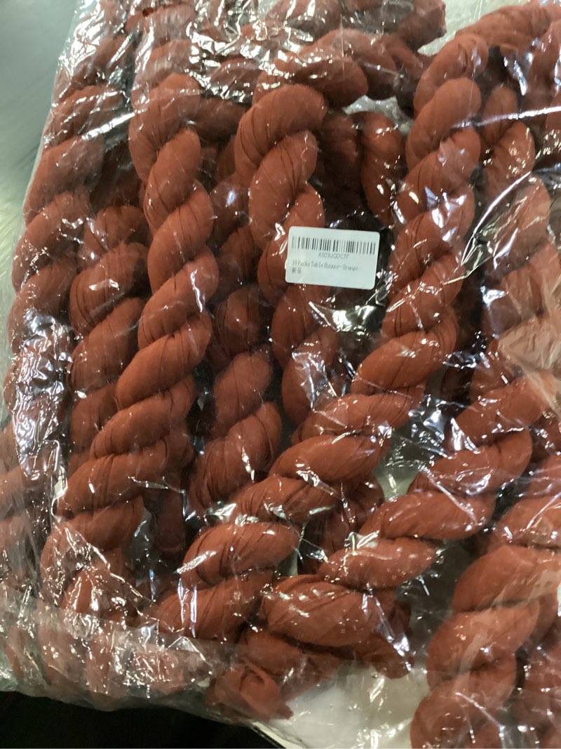 Condition photo showing New/Like New for 10 Pack 10 Ft Cheesecloth Table Runner Rust Gauze Long Table Runners Boho Gauze Cheese Cloth Table Runner Rustic Sheer Runner for Wedding Party Table Decor ( 35 x 120 Inch ) Rust 10