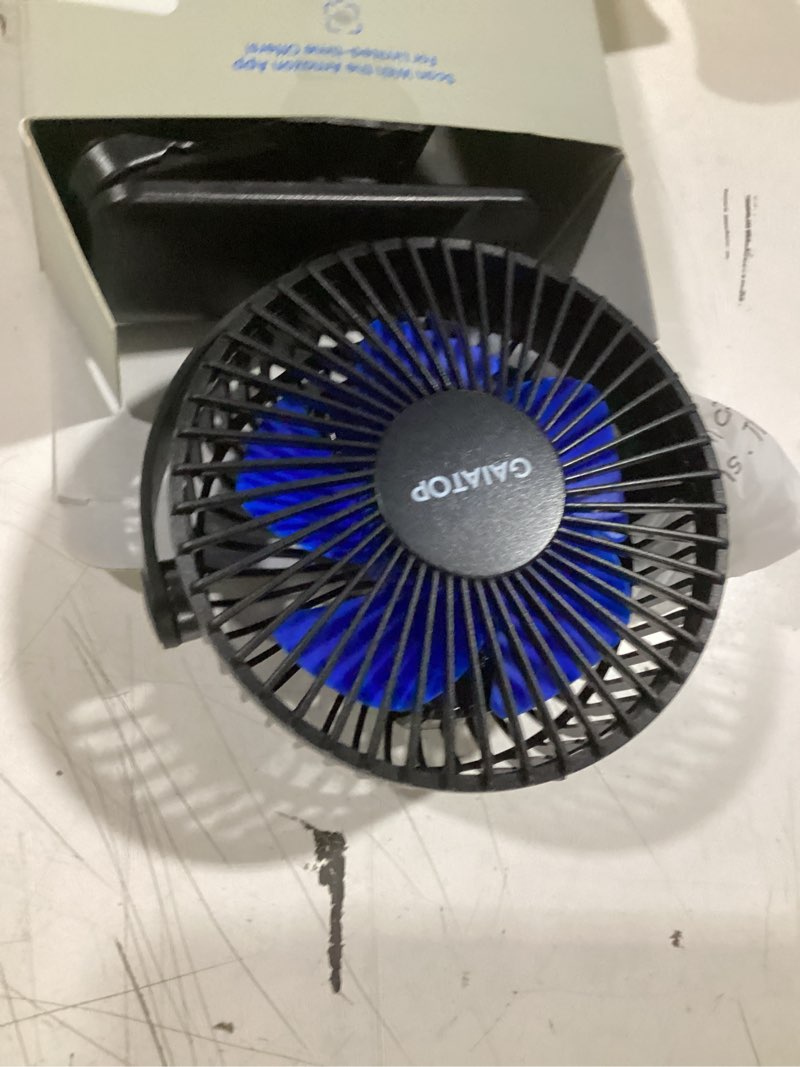 Condition photo showing As Is for gaiatop portable clip on fan battery operated, small powerful 3 speed quiet 360° rotate, usb rechargeable mini personal cooling fan for desk table home office stroller camping women gifts black blue