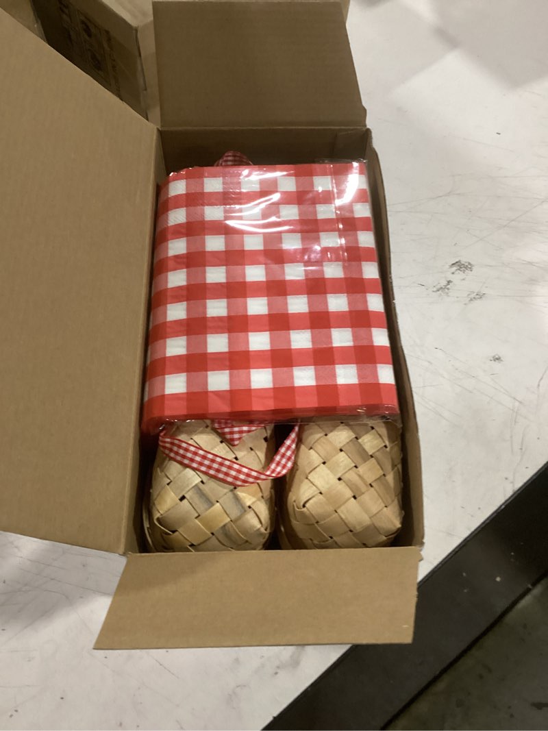 Condition photo showing Good Condition for geelin 12 pcs mini woven basket with handle 20 sheet red and white gingham paper napkins wood chip mini flower fruit picnic basket chip for easter spring wedding party gift decoration (medium) medium 12