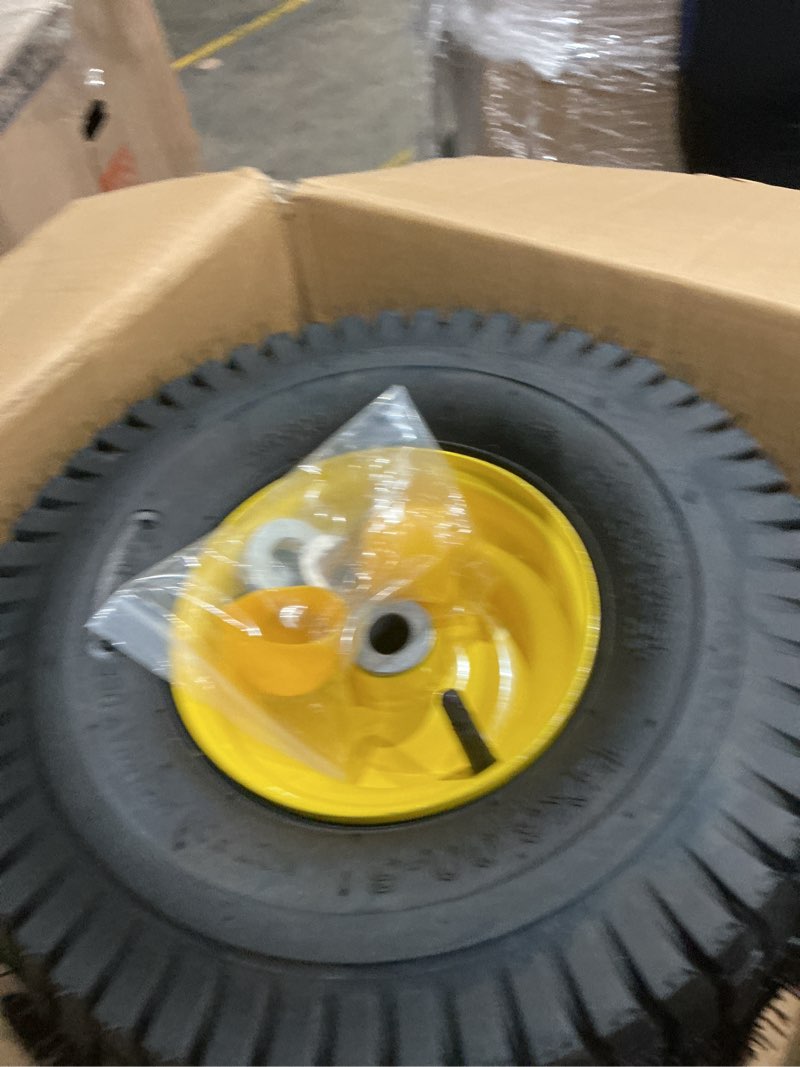 Condition photo showing Good Condition for ar-pro exact replacement 15" x 6.00-6" front tire and wheel assemblies compatible with john deere riding mowers 100 and d100 series - 3" centered hub and 3/4" bushings, 4ply pneumatic (set of 2) 15 x 6.00-6" pneumatic (centered hub) yellow