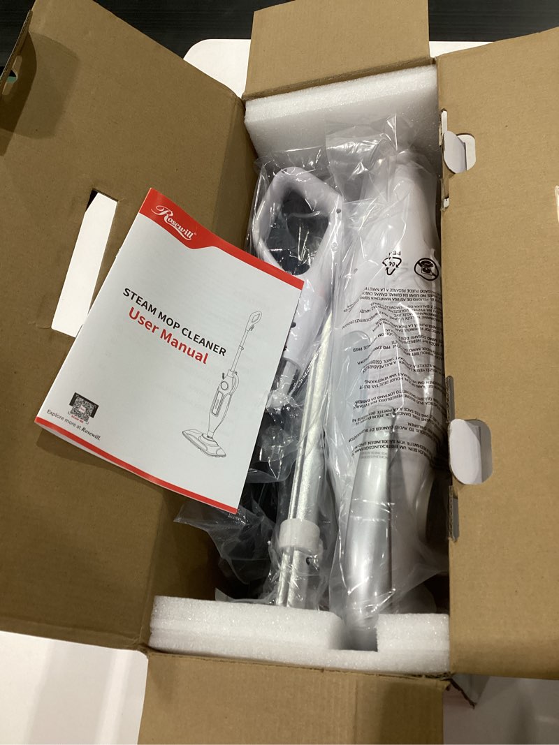 Condition photo showing New/Like New for Rosewill 11-in-1 Steam Mop, 260°F Handheld Steam Cleaner, 1200W Detachable Steam Mops for Floor Cleaning, Removable Tank, Multi-Purpose Steamer for Hardwood, Tile, Grout, Furniture - White, NOT TESTED 