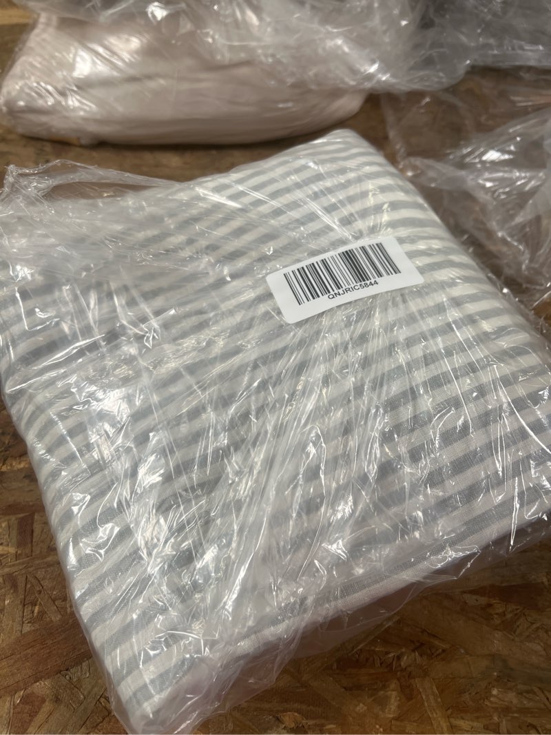 european linen stripe fitted sheet set, twin, mist/white stripe