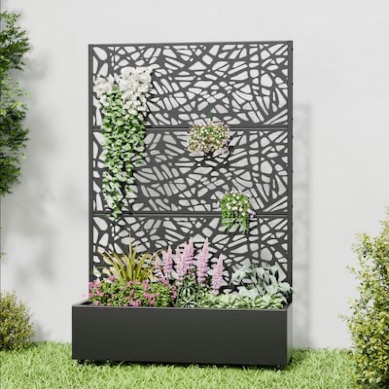 aveyas 72-in h x 47-in l x 16-in w black metal planter with trellis ( net )