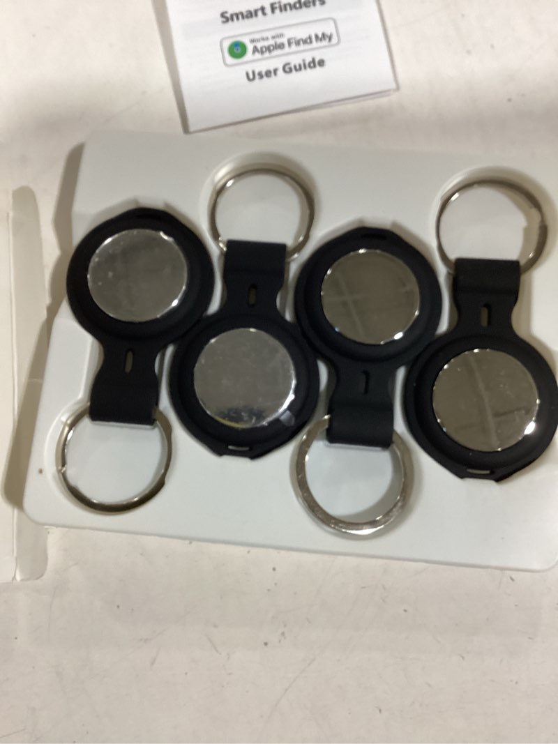 Condition photo showing Good Condition for 4 pack tracker tags item finder [apple mfi certified]works with apple find my (ios only) air bluetooth smart tag with waterproof replaceable battery worldwide tracking for key wallet bike luggage pets black