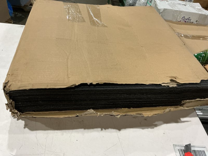 Condition photo showing New/Like New for commercial carpet tiles, heavy duty non slip floor carpet subtle gray uniform texture reusable easy diy installation rug for office living room bedroom, 24" x 24" squares, 18 tiles, 72 sqft striped