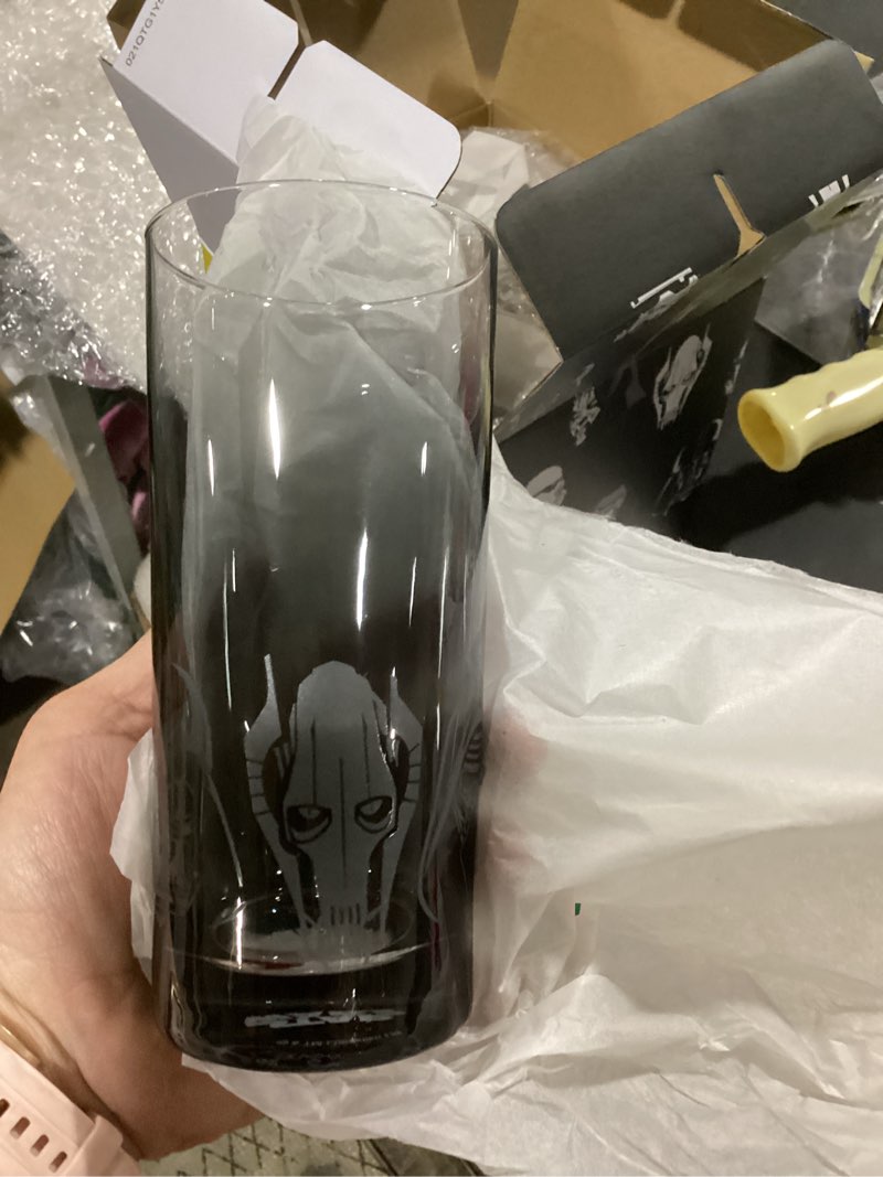 Condition photo showing New/Like New for joyjolt star wars dark side collection glassware. 'deco' highball glasses set of 4, 15 oz star wars glasses. highball glass tumbler tall drinking water glasses for kitche