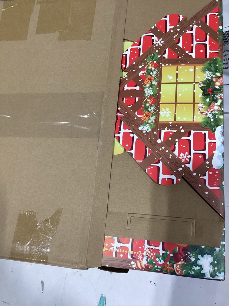 Condition photo showing As Is for Christmas Cardboard Cat House with Scratch Pad Large Christmas Cat Scratching Playhouse Scratcher House for Indoor Xmas Cats Cardboard Cat Play Box (Red and Green)