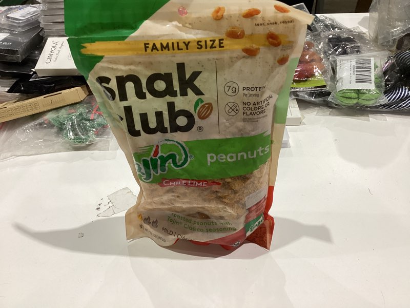 Condition photo showing New/Like New for Snak Club Tajin Peanuts, Roasted Nuts with Chili and Lime Seasoning, Mild, Gluten-Free and Kosher Snacks, No Artificial Colors or Flavors, No Preservatives, 12 oz Resealable Bag Clasico Peanuts 12 Ounce, (Pack of 1)