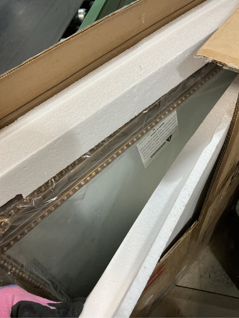 Condition photo showing Good Condition for Keonjin Gold Vintage Mirror 30 x 36 Inch, Antique Mirrors Rectangle, Traditional Brass Mantel Decoration, Baroque Style Wall Decor for Hallway, Fireplace, Entryway, Living Room, Anti-Rust, Waterproof Antique Brass 36"L x 30"W