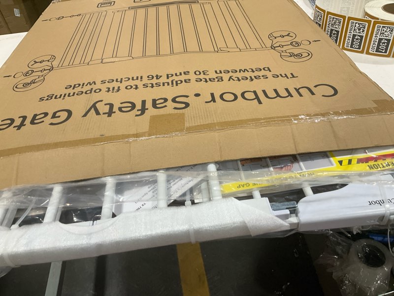 Condition photo showing Good Condition for cumbor 30-46" baby gate for stairs, auto close dog gate for doorways white | toddler safety essentials for the house, mom's choice awards winner-easy install pressure/hardware mounted pet gate for dogs