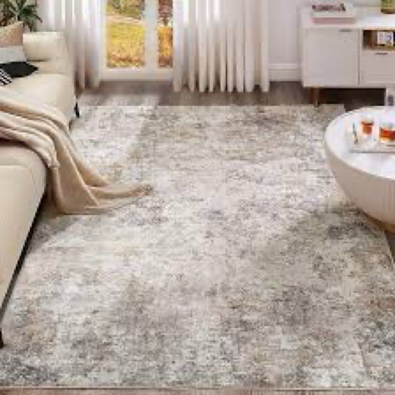 cotiled large area rugs for living room 5x8, machine washable rugs with non slip backing modern neut