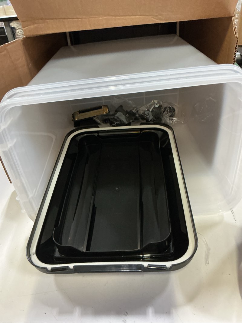 Condition photo showing Good Condition for iris usa dog food storage container, 2 pack, up to 30 lbs each, airtight seal for freshness, wheels for rolling, easy one hand opening, made in usa, bpa free, clear/black 30 lbs - 2 pack black