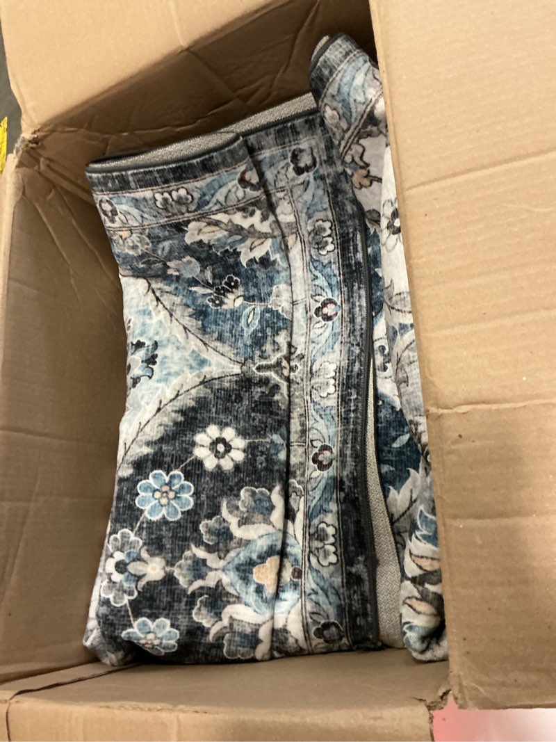 Condition photo showing Good Condition for royhome 8x10 area rug moroccan trellis machine washable rug vintage medallion distressed indoor accent rug stain resistant non-slip floor cover carpet for living room bedroom, blue/grey 8' x 10' blue/grey