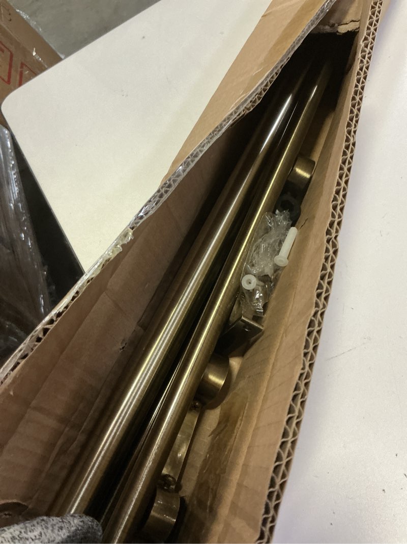 Condition photo showing Good Condition for double curtain rods 72-144 inches for windows, 1 inch diameter adjustable heavy duty drapery rod with aluminum alloy brackets and finials, modern stylish dual curtains rod, antique bronze antique bronze 72"-144"