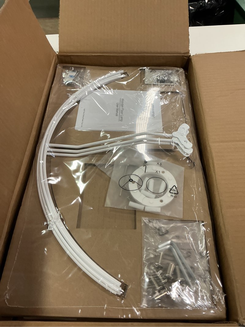 Condition photo showing New/Like New for LEPOWER Wood Tripod Floor Lamp, Mid Century Standing Lamp, Modern Design Studying Light for Living Room, Bedroom, Study Room and Office, Flaxen Linen Shade with E26 Base Brown Brown Tripod Holder