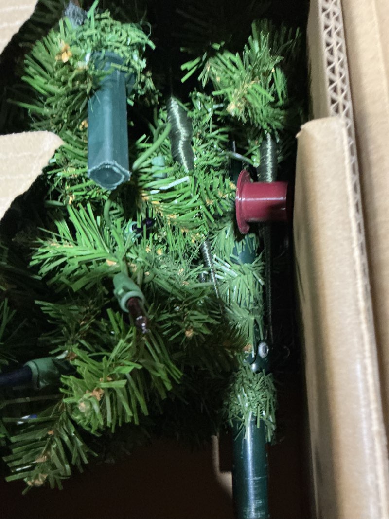 Condition photo showing Good Condition for National Tree Company 7 ft Pre-Lit Kingswood Fir Slim Artificial Christmas Tree, 300 Multicolor Lights, 892 Tips, Includes Stand, Green 7 feet Christmas Tree