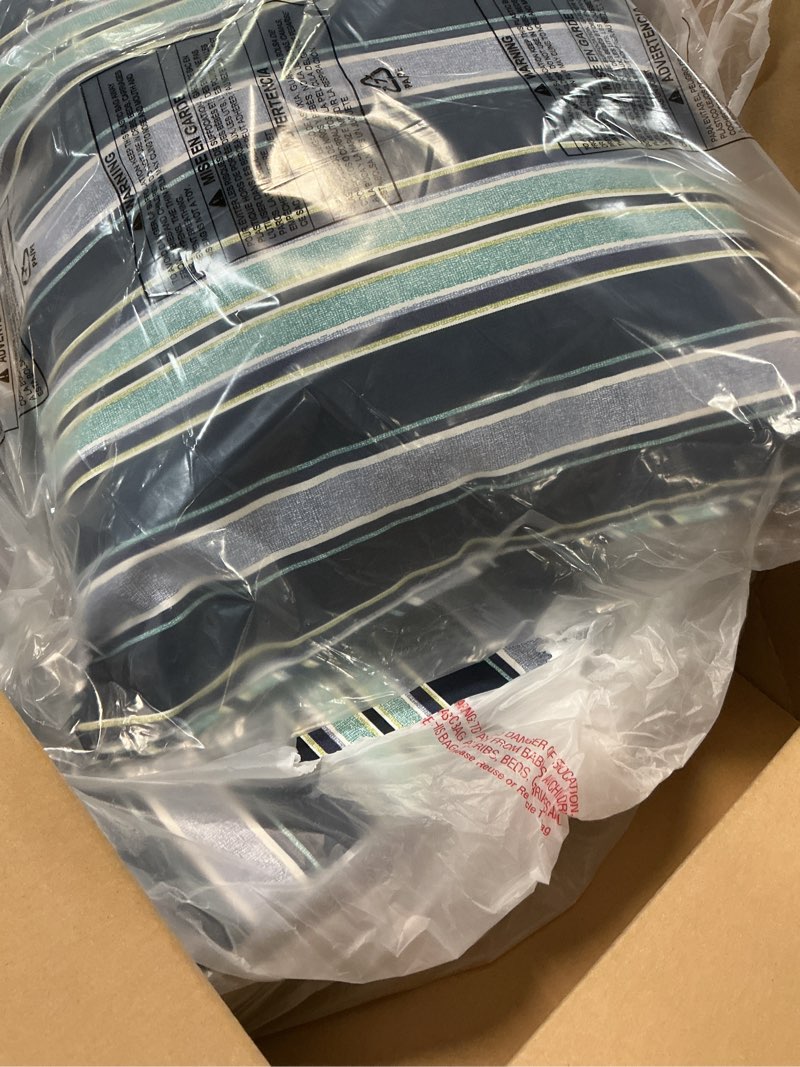 Condition photo showing Good Condition for arden outdoor foam deep seat cushion set, 22x24, premium high-density foam, never flattens, weather-proof for patio chair sofa couch, sapphire aurora blue stripe