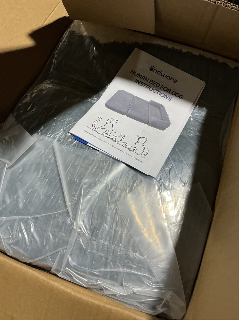 Condition photo showing New/Like New for Foldable Human Dog Sofa Bed, 73x42x10 in Faux Fur Orthopedic Pet Bed with Egg Foam Mattress, Portable Dog Bed for Adults, Camping Indoor Use Plush