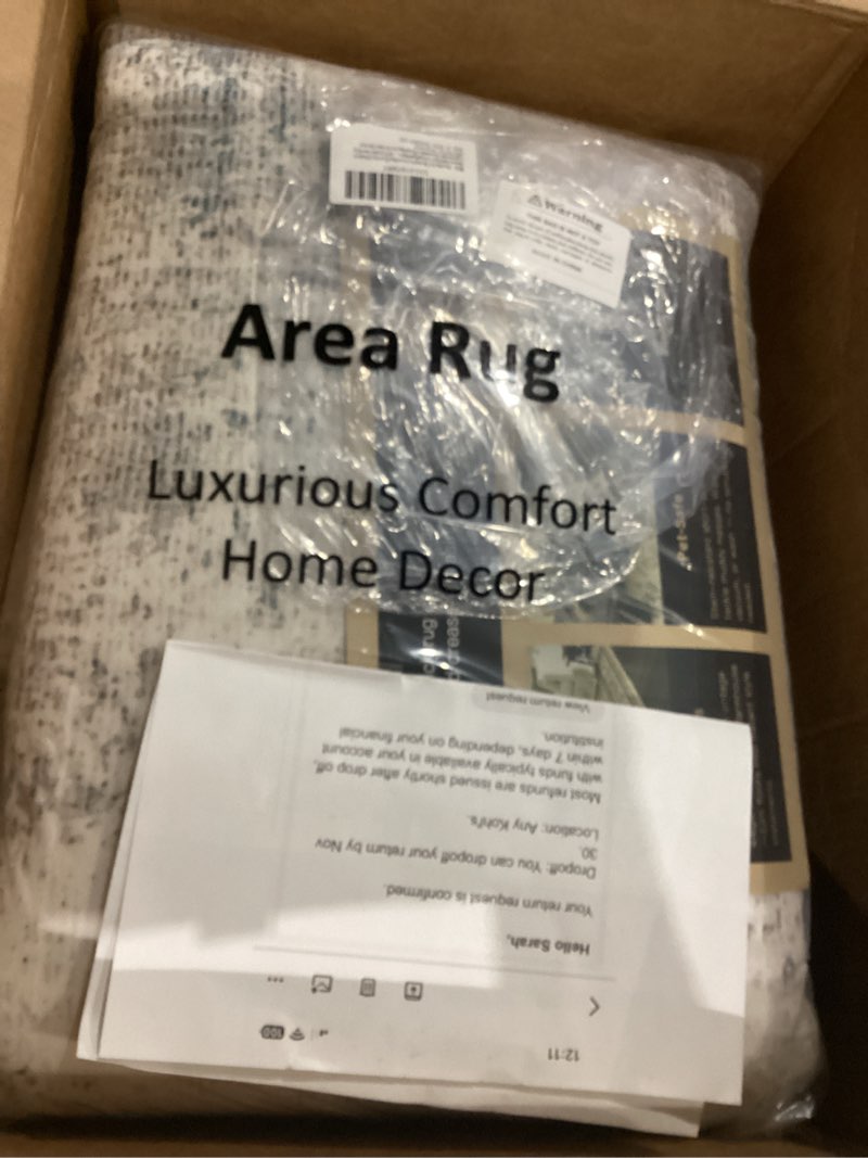 Condition photo showing Good Condition for 5x7 Washable Area Rug Blue Cream Abstract Living Room Bedroom Throw Rug Neutral Modern Non Slip Soft Low Pile Indoor Carpet for Dining Room Office Entryway 5' x 7' (Rectangular) Blue/Cream