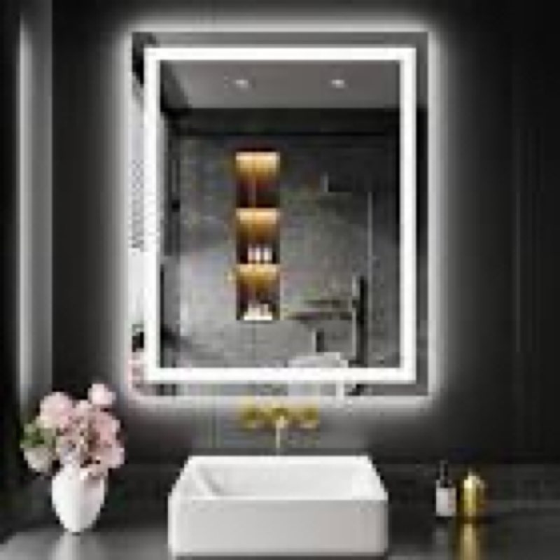 28x36 Inch LED Lighted Bathroom Mirror - Anti-Fog Vanity Mirror with Dimmable Front & Backlit, 3 Col